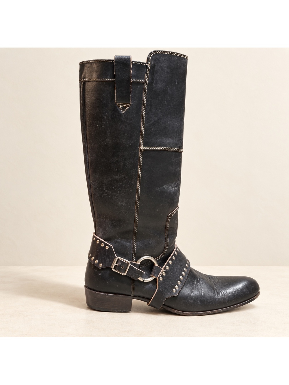 Siren by Mark Nason Black Studded Harness Moto Boots – Women’s 7.5